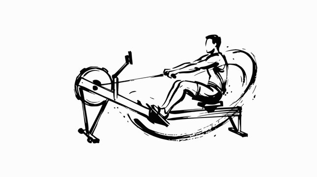 Indoor rowing machine athlete sketch for fitness.