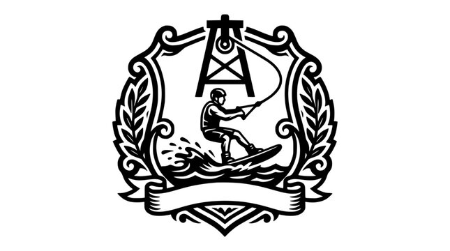 Ornate cable wakeboarding emblem graphic.