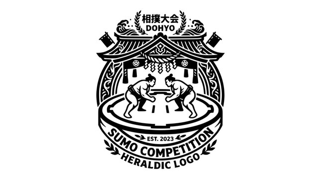 Sumo wrestling competition circular emblem design