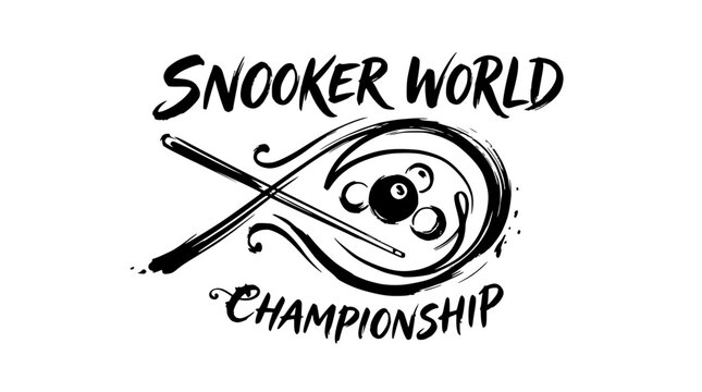 Snooker World Championship graphic with cues and swirling balls.