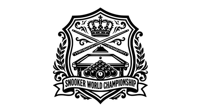 Snooker World Championship formal emblem with table and cues.