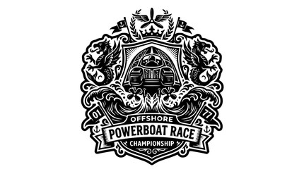Detailed offshore powerboat race championship emblem. © Yara
