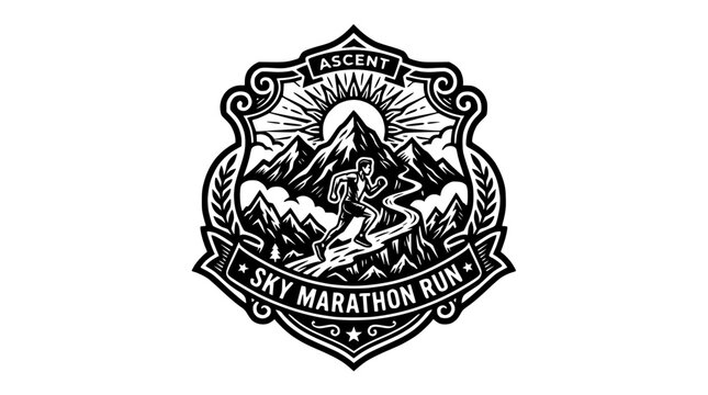 Sky Marathon Run vintage style mountain climbing badge.