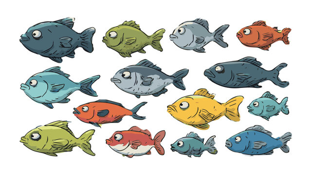Collection of Colorful Fish Species Swimming in Water.