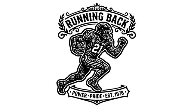 American football running back mascot emblem.
