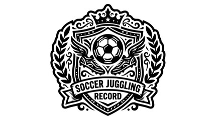 Fototapeta premium Soccer juggling record badge with ball and wreath.