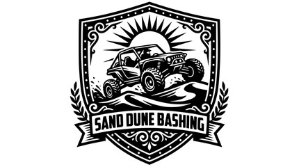 Sand dune bashing off road vehicle crest logo. © Yara
