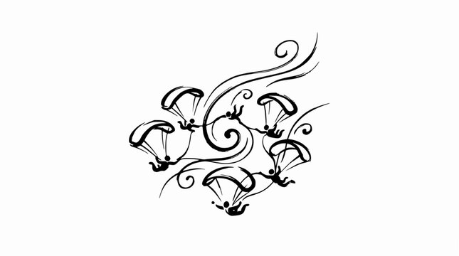 Sketch of parachutists falling in group formation.