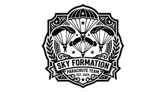 Sky formation parachute team vintage crest badge.