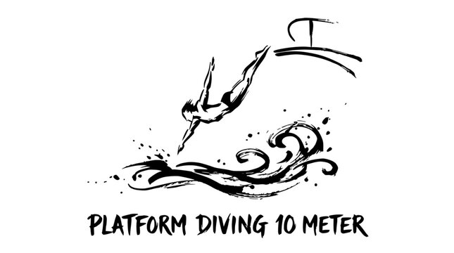 Hand drawn platform diving ten meter illustration.