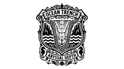 Fototapeta premium Ocean Trench Abyssal Depth nautical badge with anchor.