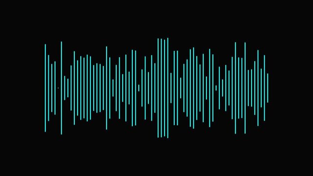 Sound wave pattern animation with turquoise lines on black background for music audio visualization and digital sound.