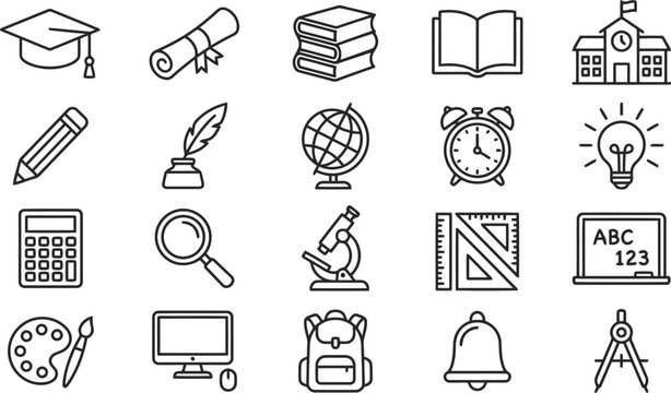 Education and learning outline icons set vector illustration