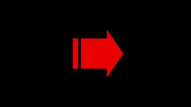 arrow direction symbol indicating back or previous page. simple red pointer showing opposite direction.