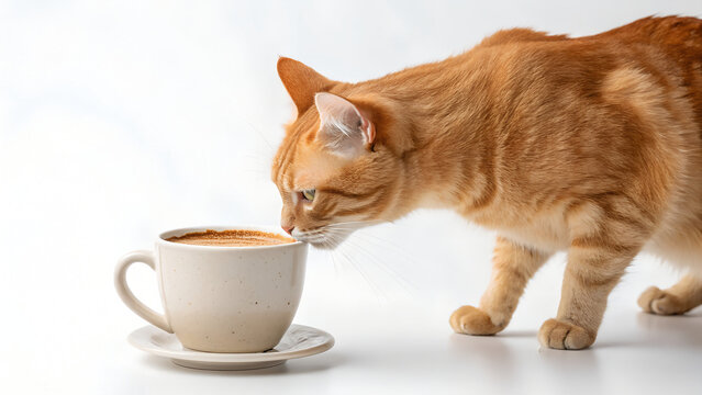 image of a cat drinking coffee
