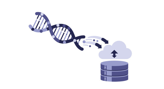 Bioinformatics Concept: DNA Data Storage and Genetic Information Upload to Cloud Computing Database Illustration