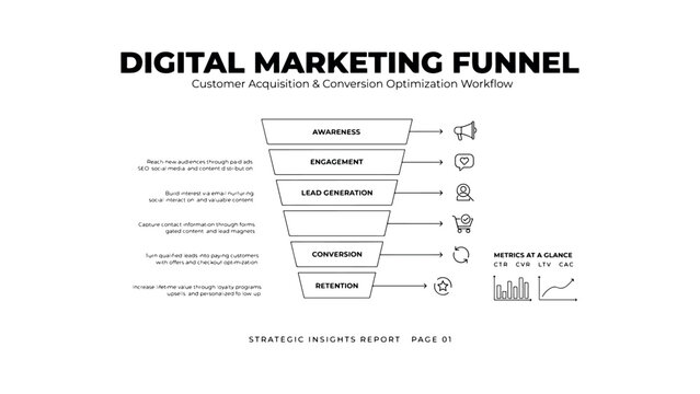Digital marketing funnel customer acquisition and conversion optimization workflow awareness engagement lead generation conversion retention.