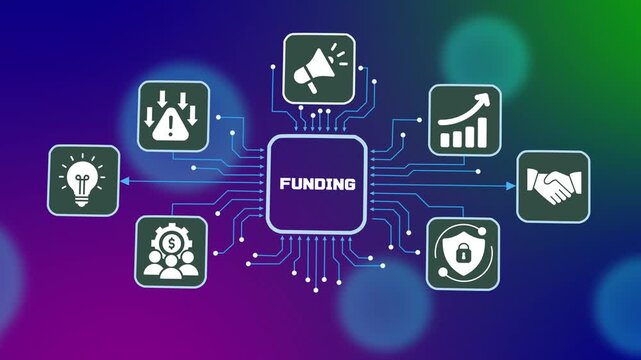 Funding and investment management concept with digital business growth strategies, enterprise financial planning and operational development.