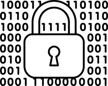 Data Encryption Line Icon with Padlock and Binary Code for Cybersecurity Protection Vector Illustration
