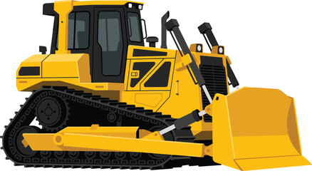 Obraz premium Yellow Heavy Bulldozer Vector Illustration with Track Crawler and Large Front Blade scoop for Construction Engineering Mining and Earthmoving Machinery Graphic Designs