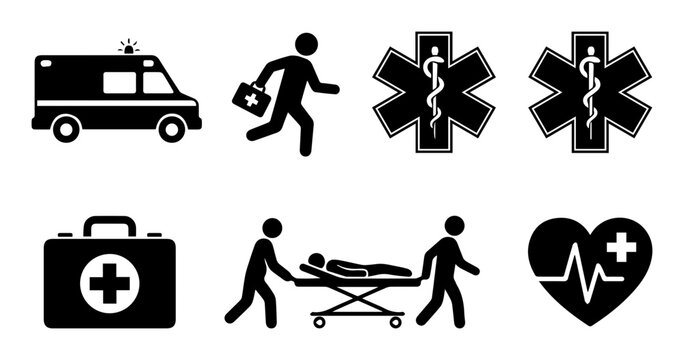 8 Medical icons ambulance, emergency, first aid, healthcare, outline solid styles, UI and web interface design