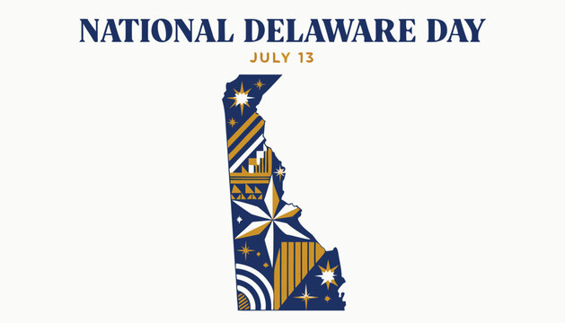 Decorative map of Delaware state for national holiday celebration event graphic