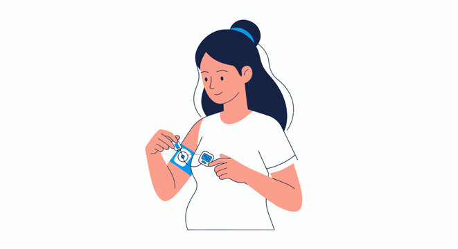 Pregnant Woman Using Continuous Glucose Monitor for Gestational Diabetes Management Vector Illustration