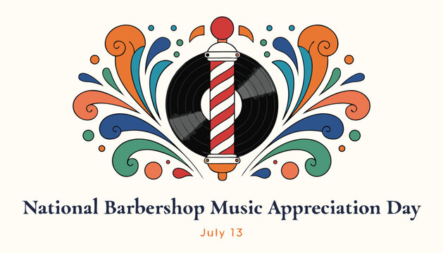 Artistic barbershop pole with vinyl record for music appreciation day event