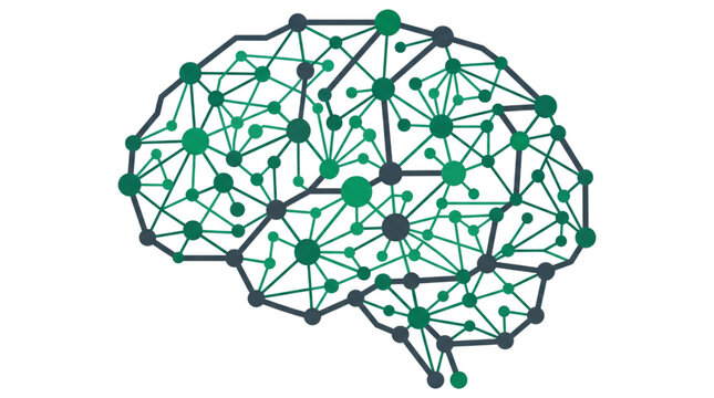 Artificial intelligence neural network with glowing synapses and digital brain silhouette