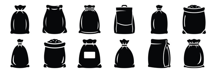 Set of agricultural animal feed bag silhouette vector illustration. © SreeAtul