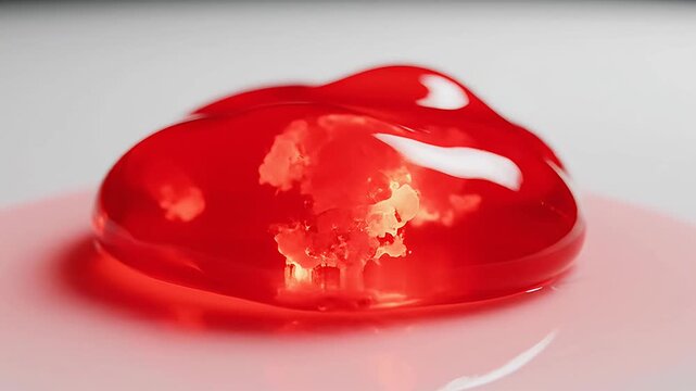 Red gelatin dessert blob on white background