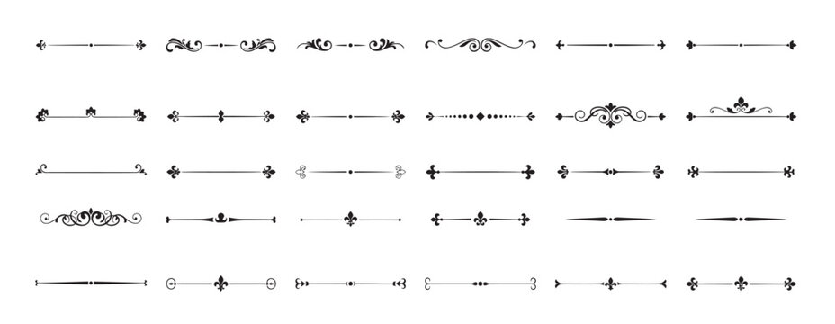 Set of elegant vintage text dividers and decorative calligraphic line flourishes vector