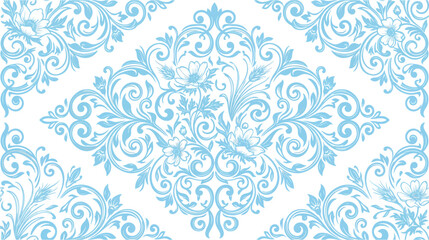 Fototapeta premium Light blue ornamental floral pattern on white background, vector graphic element for design