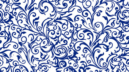 Elegant navy blue floral seamless pattern on white background, decorative graphic element © Timothee