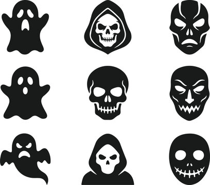halloween ghost skull hooded figure silhouettes collection vector