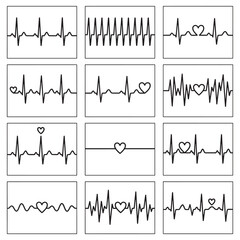 Naklejka premium Collection of various heart rate and heartbeat line icons