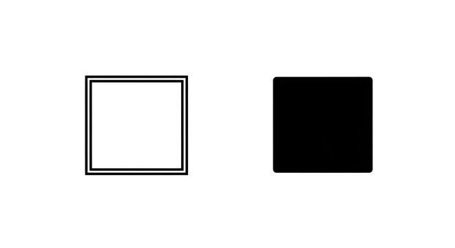 Set of two simple square icons, one outlined and one solid black