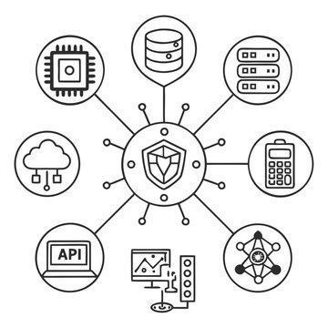 Twelve technology and data concept arranged in a circular pattern technology data