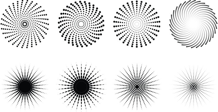 Abstract vector swirls collection of circular dot patterns for graphic design