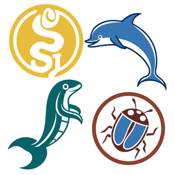 Programming language symbol python snake, java cup, c sharp musical note, ruby gem