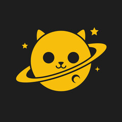 Cute cat planet with planetary rings logo illustration. © yan