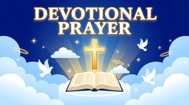 Devotional prayer graphic with open bible and glowing cross
