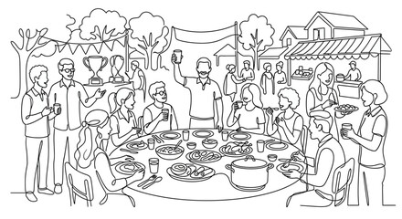 Obraz premium Outdoor Community Celebration with People Enjoying Food and Drinks at a Festive Gathering