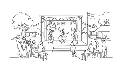 Obraz premium Indian cultural celebration with folk dancers on stage and audience watching
