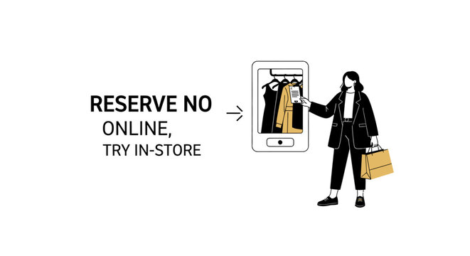 Omnichannel Retail Concept: Woman Using Mobile App to Reserve Clothing Online to Try In-Store