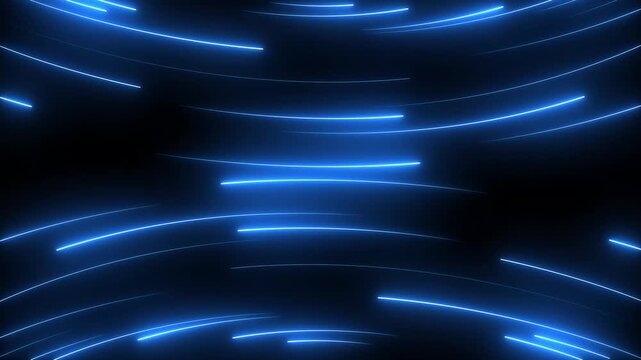 Neon lights blinking lines moving animation. Seamless loop animation of glowing neon line.Glowing Blue Neon Light Bars Moving in Circular Motion on Dark Background Technology Concept neon lights.