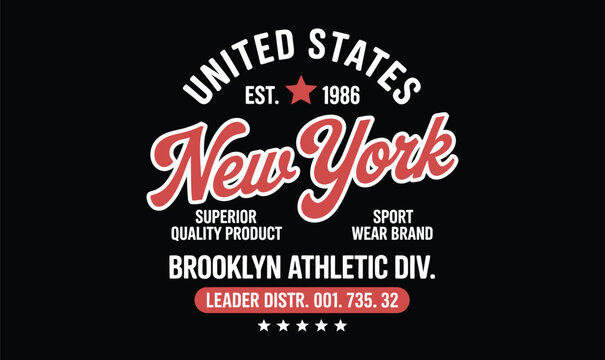 New York Brooklyn Athletic Varsity Vintage Typography Vector for Sportswear Apparel Design