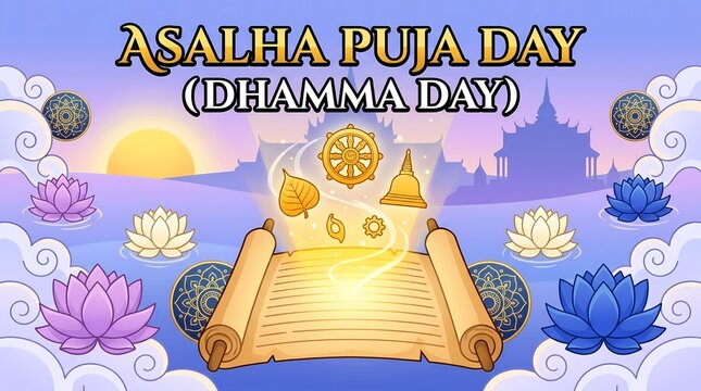 Asalha puja day dhamma day celebration illustration