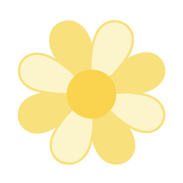 Stylized yellow daisy with eight petals and a round center on a white background