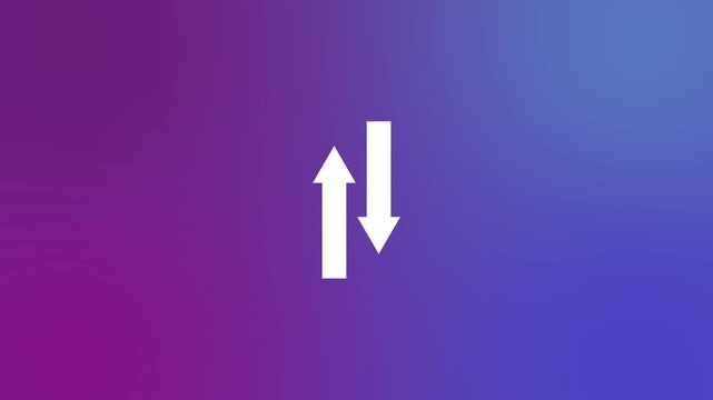 White Up and Down Direction Arrows Icon on Purple Gradient Background. 4k video.